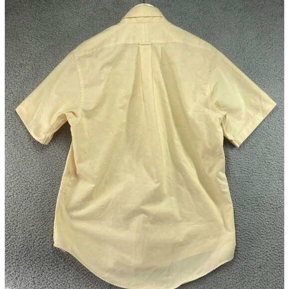 Lands End Mens Sz 17 Yellow No Iron Pinpoint Oxford Short Sleeve Cotton Shirt - Picture 7 of 7